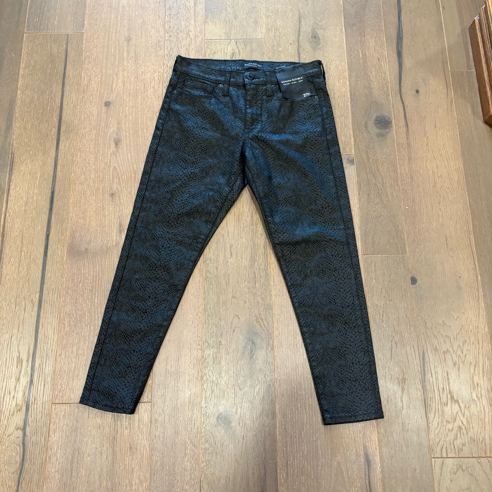 Banana Republic $110 NWT 27/4 P coated snakeskin mid-rise skinny ankle jeans - Picture 5 of 13